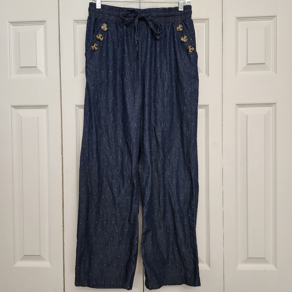 Robert Lewis Lightweight Straight Leg Polka‎ Dots Button Detail Elastic Size S
